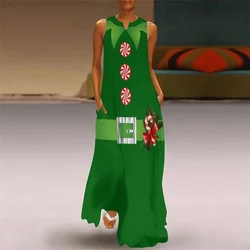 Green Holiday Merry Christmas Santa's Print Long Dress For Women Elegant Party Robe Dress New 2024 Spring Summer Lady Maxi Dress