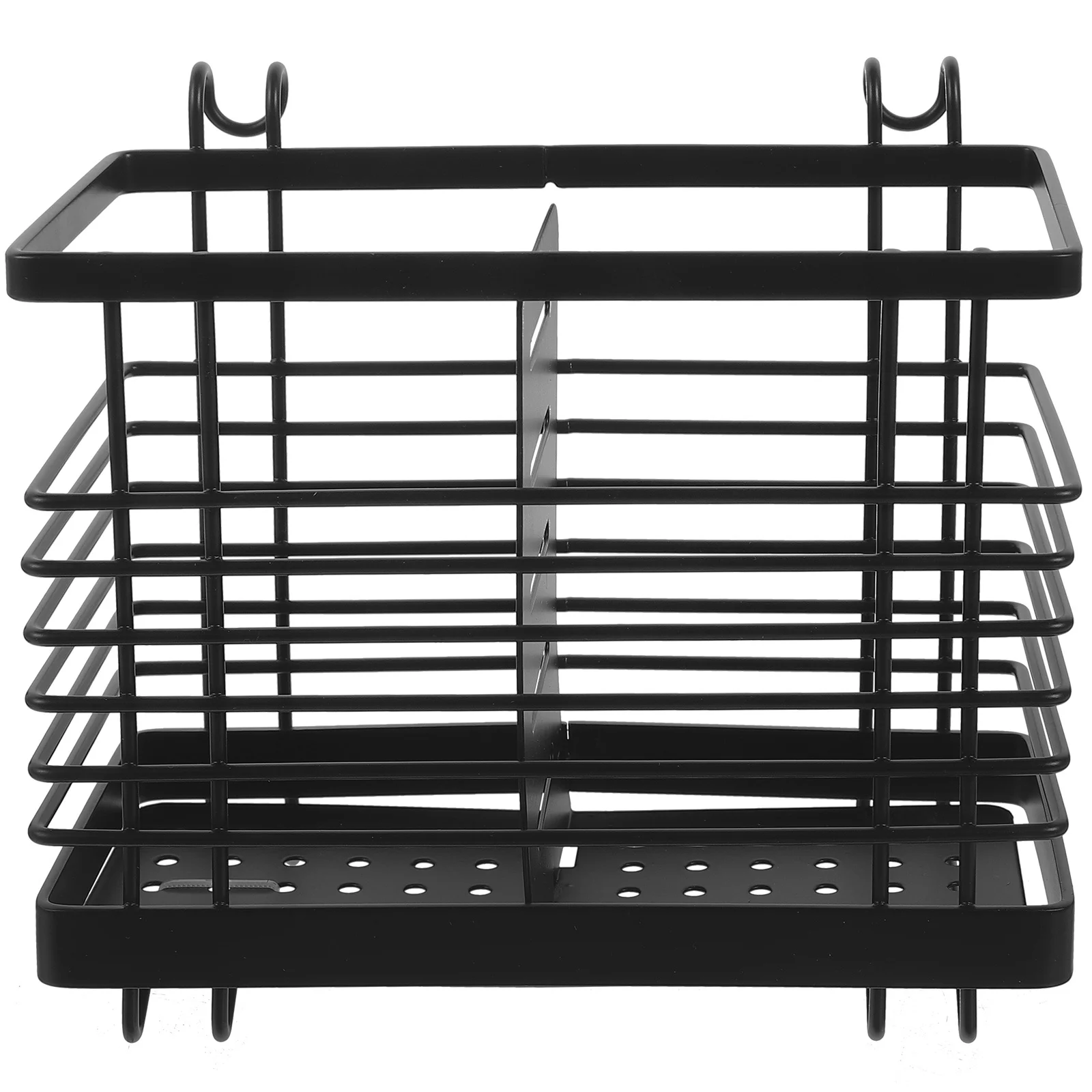 

Iron Black Chopstick Holder Kitchen Desktop Utensil Holder Divided Compartments Cutlery Organizer Spoon Fork Storage