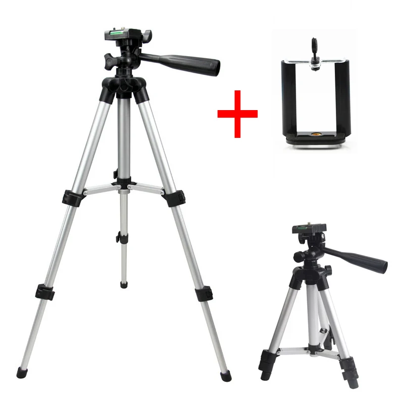 Professional Foldable Camera Tripod Holder Stand Screw 360 Degree Fluid Head Tripod Stabilizer Aluminum with Phone Holder Clip