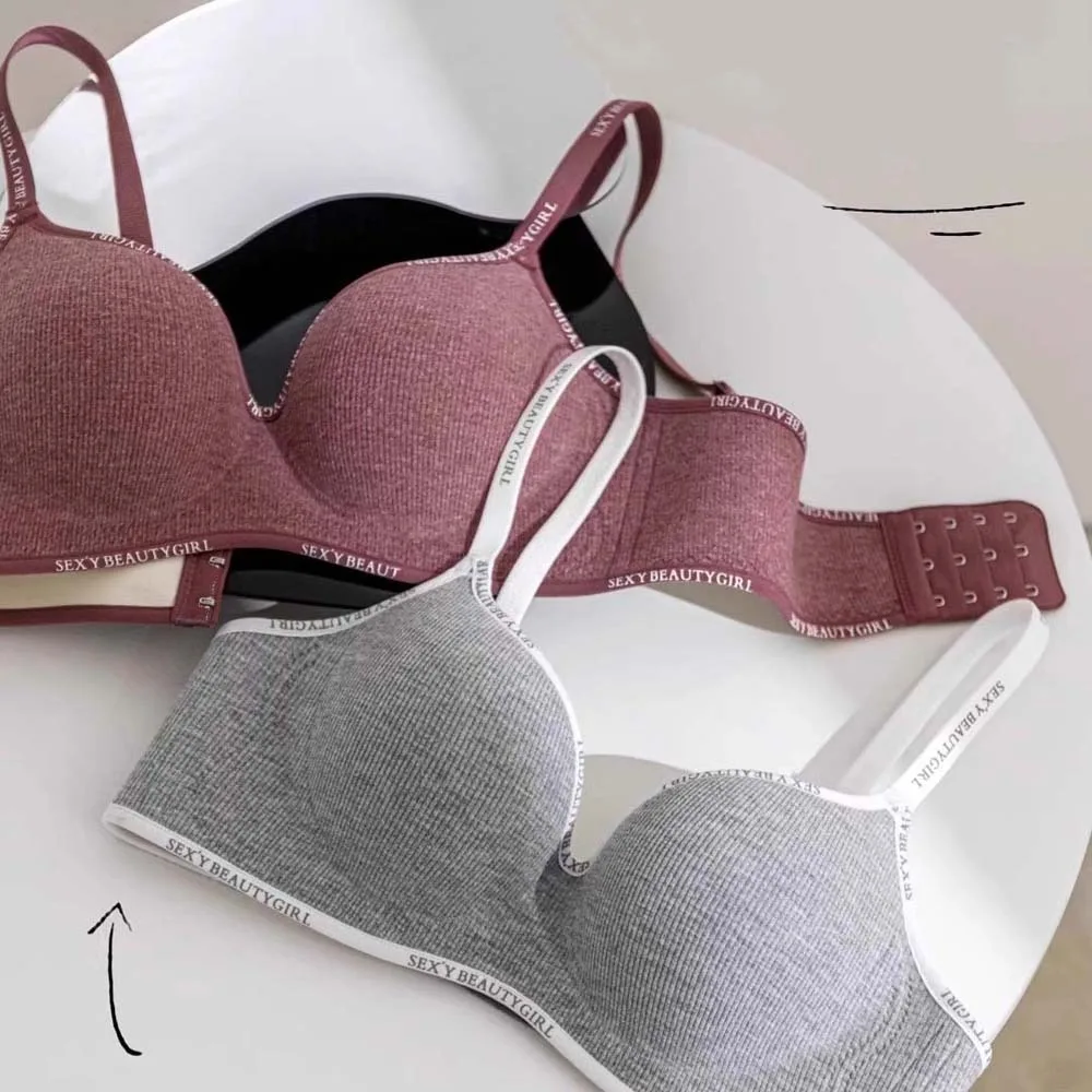 

English Letter Wireless Deep V Bra Shockproof Anti-sagging Push Up Underwear Traceless Adjustable Seamless Bras Sport