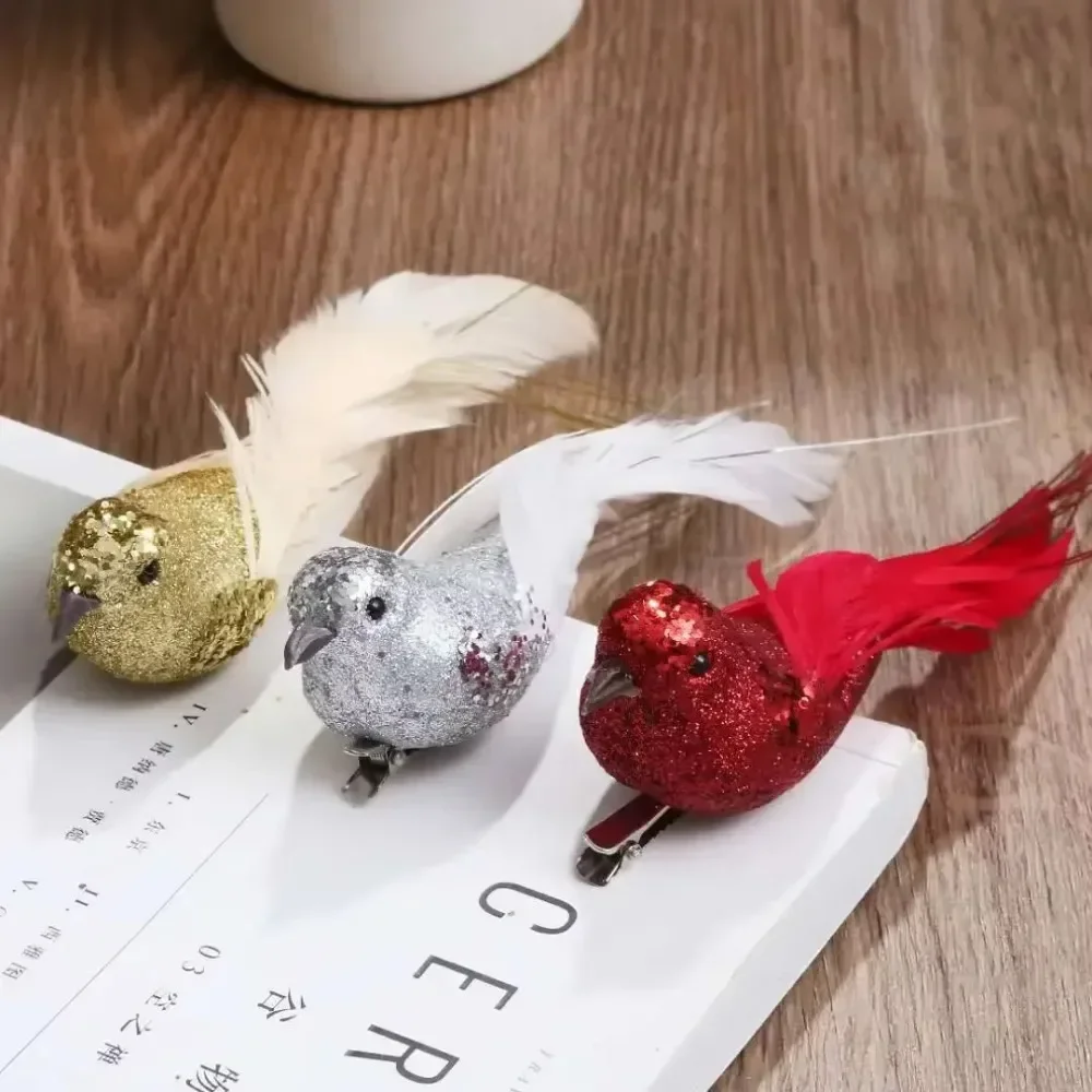 3pcs Faux Bird Model Christmas Tree Decorative Bird Artificial Decoration Home Clip Glitter Bird with Clip