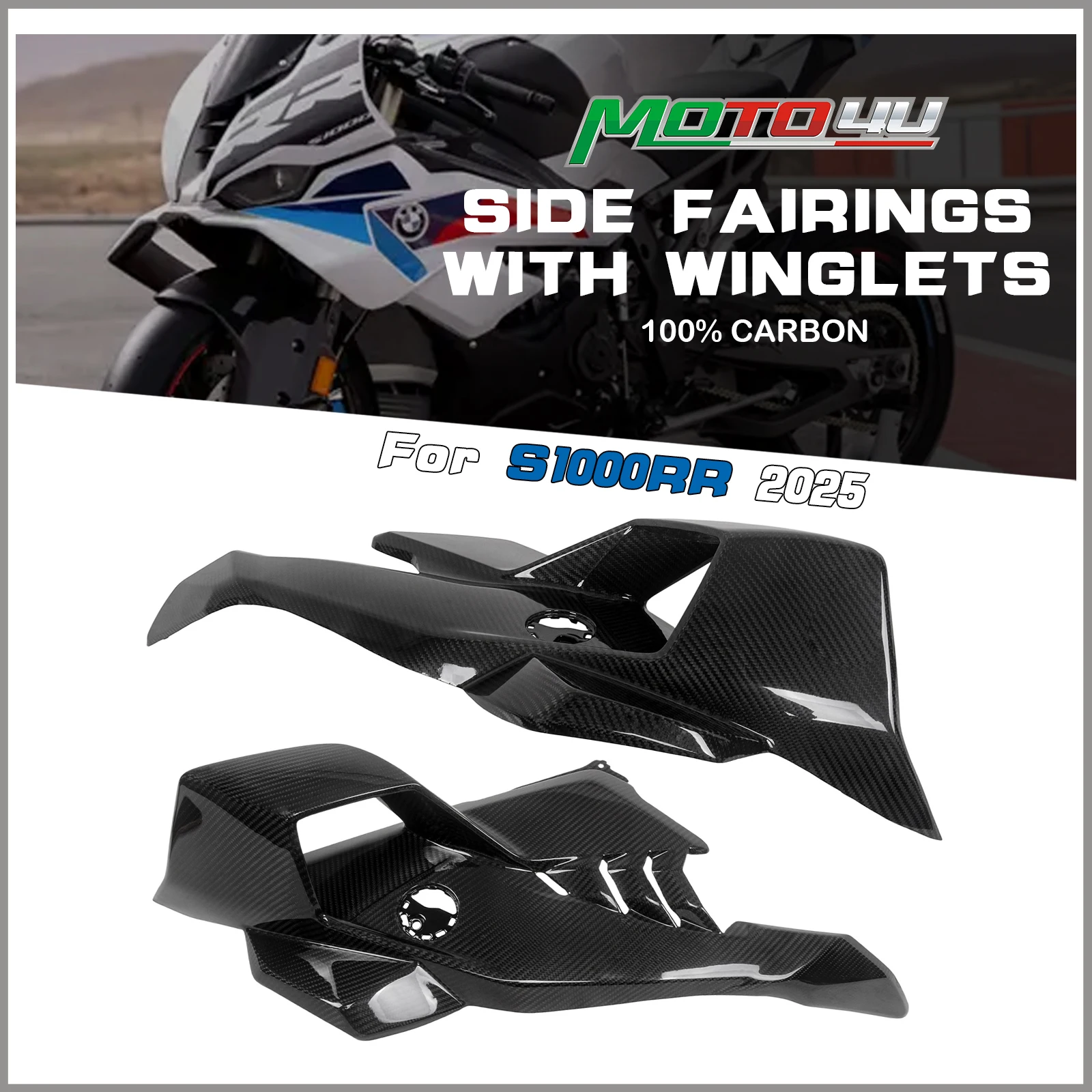 For BMW S1000RR S1000 RR 2025 2026 100% Carbon Fiber Side Panels With Winglets Side Fairing  Motorcycle Accessories