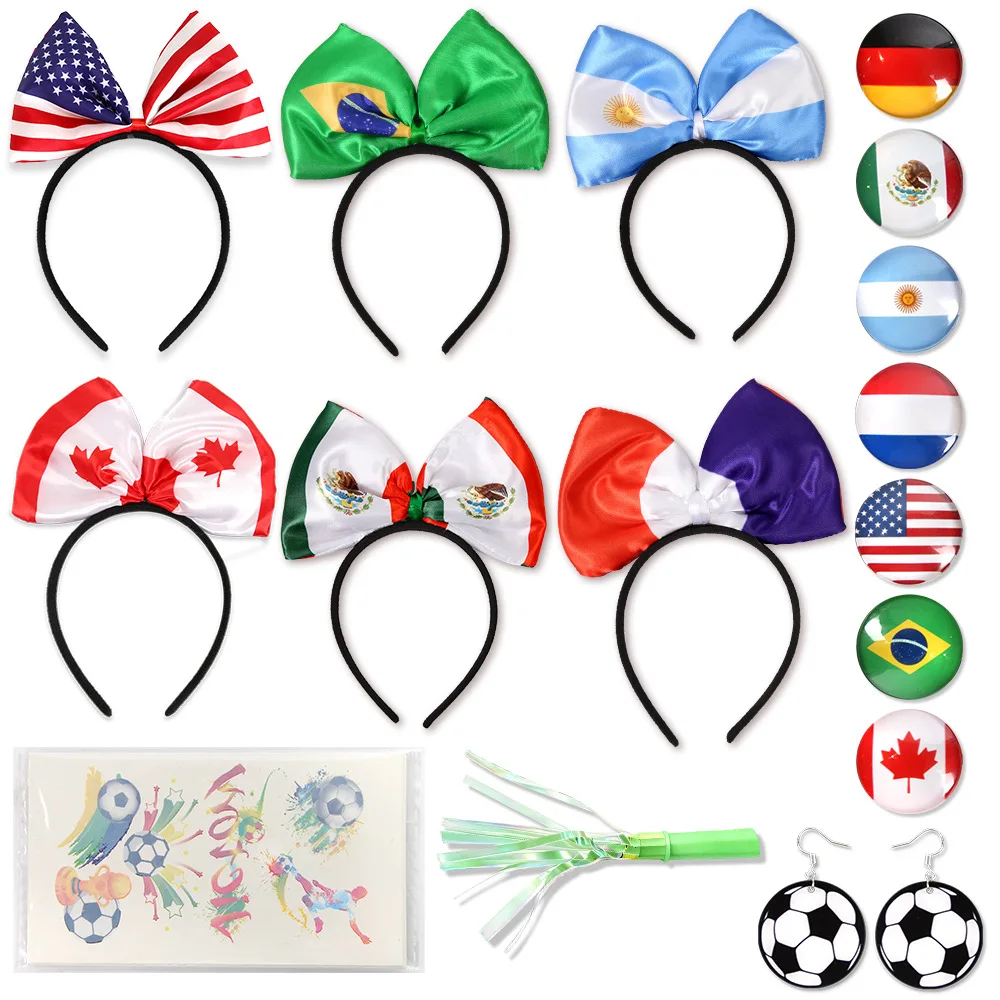 World Football Match Cheer Set, Multi-Country Flag Headband & Badge, Fans Cheering Accessories
