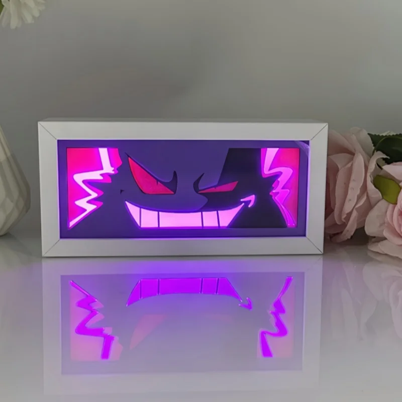 Pokemon กล่องไฟ LED อะนิเมะ Gengar USB เด็กห้องกระดาษตัด Lightboxs Kawaii ตกแต่งมังงะ 3D โคมไฟตั้งโต๊ะภาพวาดโคมไฟของขวัญ