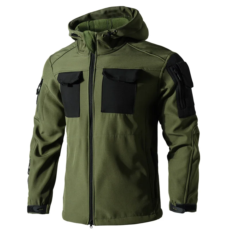 Men Autumn Winter Fleece Tactical Softshell Jacket Military Combat Cargo Parkas Waterproof For Hiking Camping Trekking Climbing
