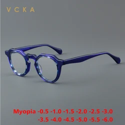 VCKA High Quality Acetate Myopia Glasses Frame Round Optical Clear Eyewear Customizable Prescription Spectacles -0.50 to -6.0