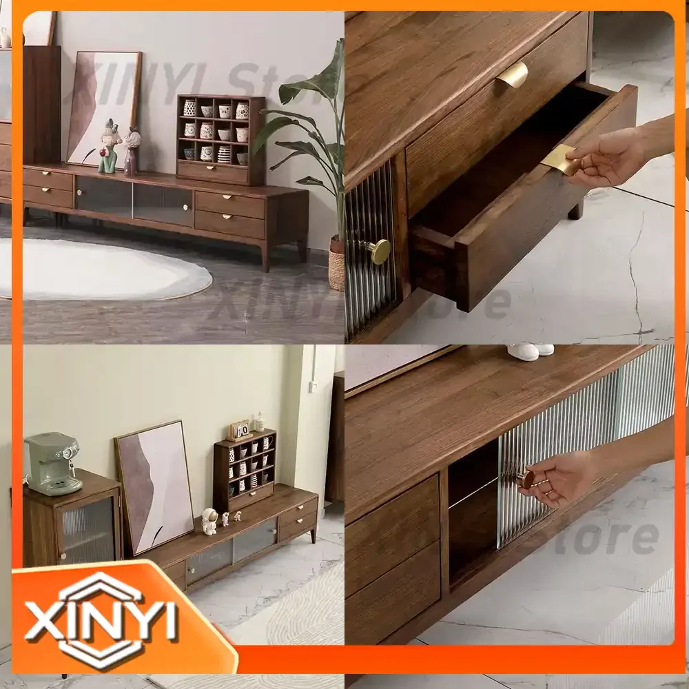 TV Stand for Nordic Style Solid Black Walnut Wood Modern Minimalist Living Room Furniture Audio Video Cabinet Storage Unit