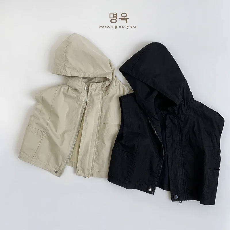 Hooded Vest Spring Autumn New Boys Grils Children Fashionable Comfortable All-matching Solid Simple Sleeveless