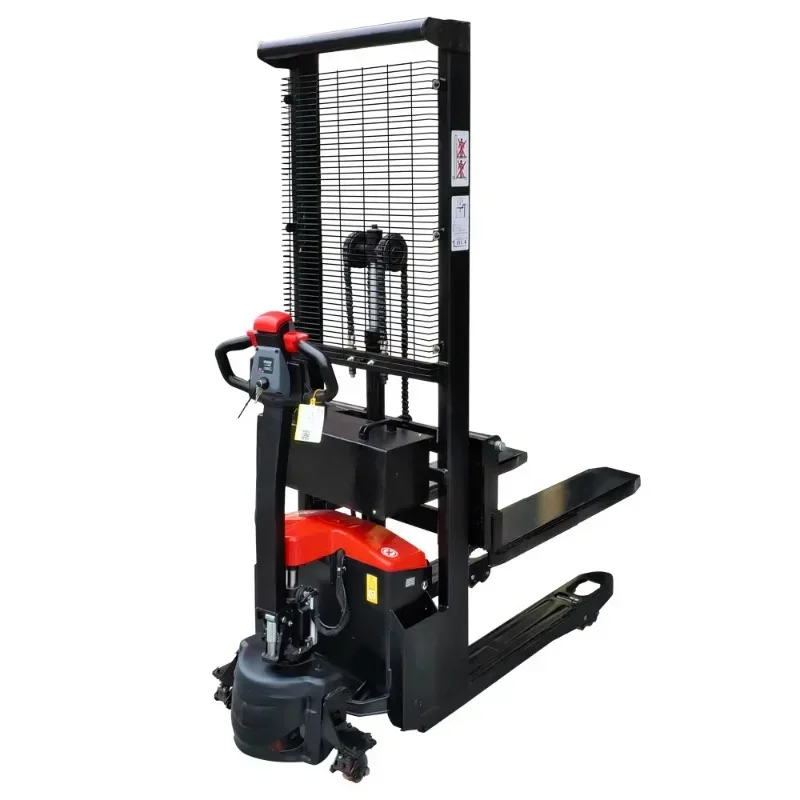 1 ton double lifting stack car full electric walking type lithium ion hydraulic forklift lifting