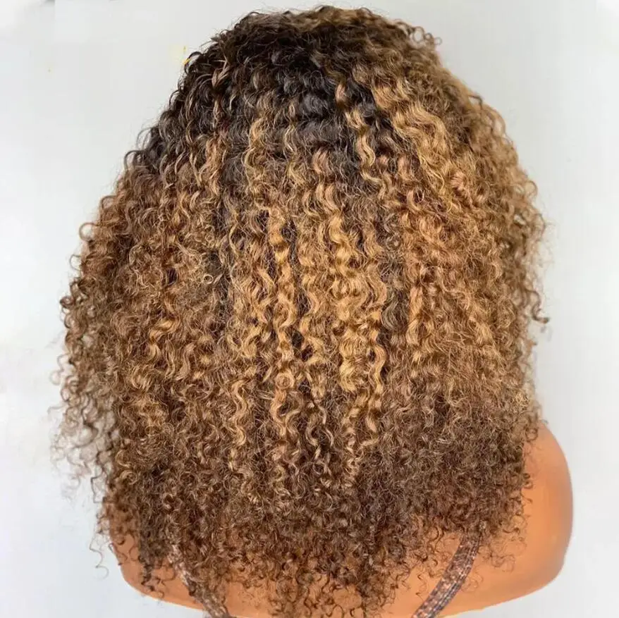 Natuurlijke 180 Dichtheid 26Inch Ombre Bruine Kinky Kant Voorkant Pruik Voor Zwarte Vrouwen Soul Lady Babyhair Lijmloos Pretokkel Hittebestendig