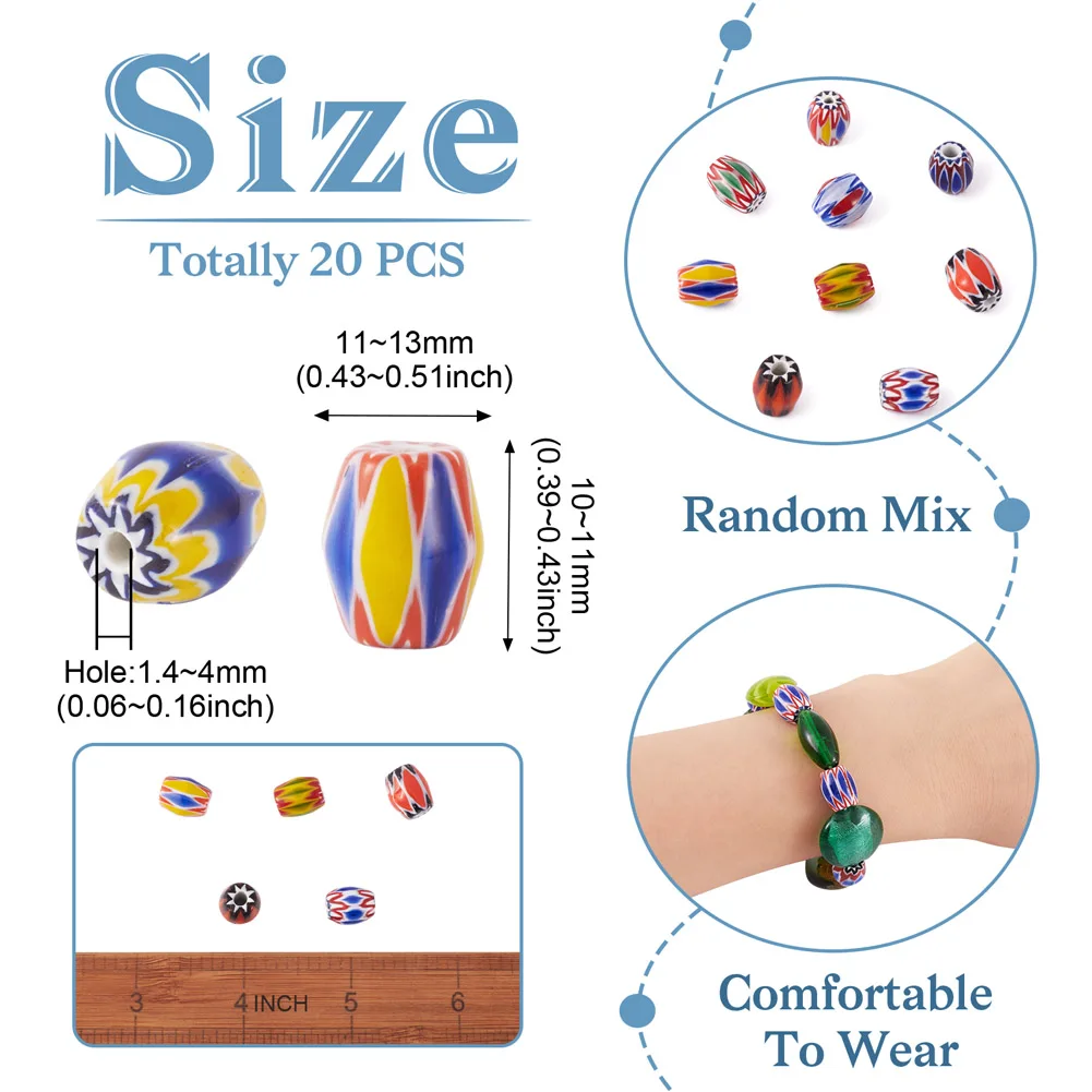 20pcs Handmade Millefiori Lampwork Beads Barrel Flat Round Beads for Jewelry Making Bracelets Accessories