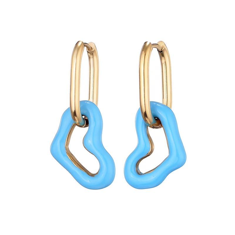 Neue Mode Emaille Herz Edelstahl Ohr Schnalle Hoop Ohrringe Für Frauen Vintage Liebe Gold Farbe Anhänger Weiblichen Schmuck Geschenk