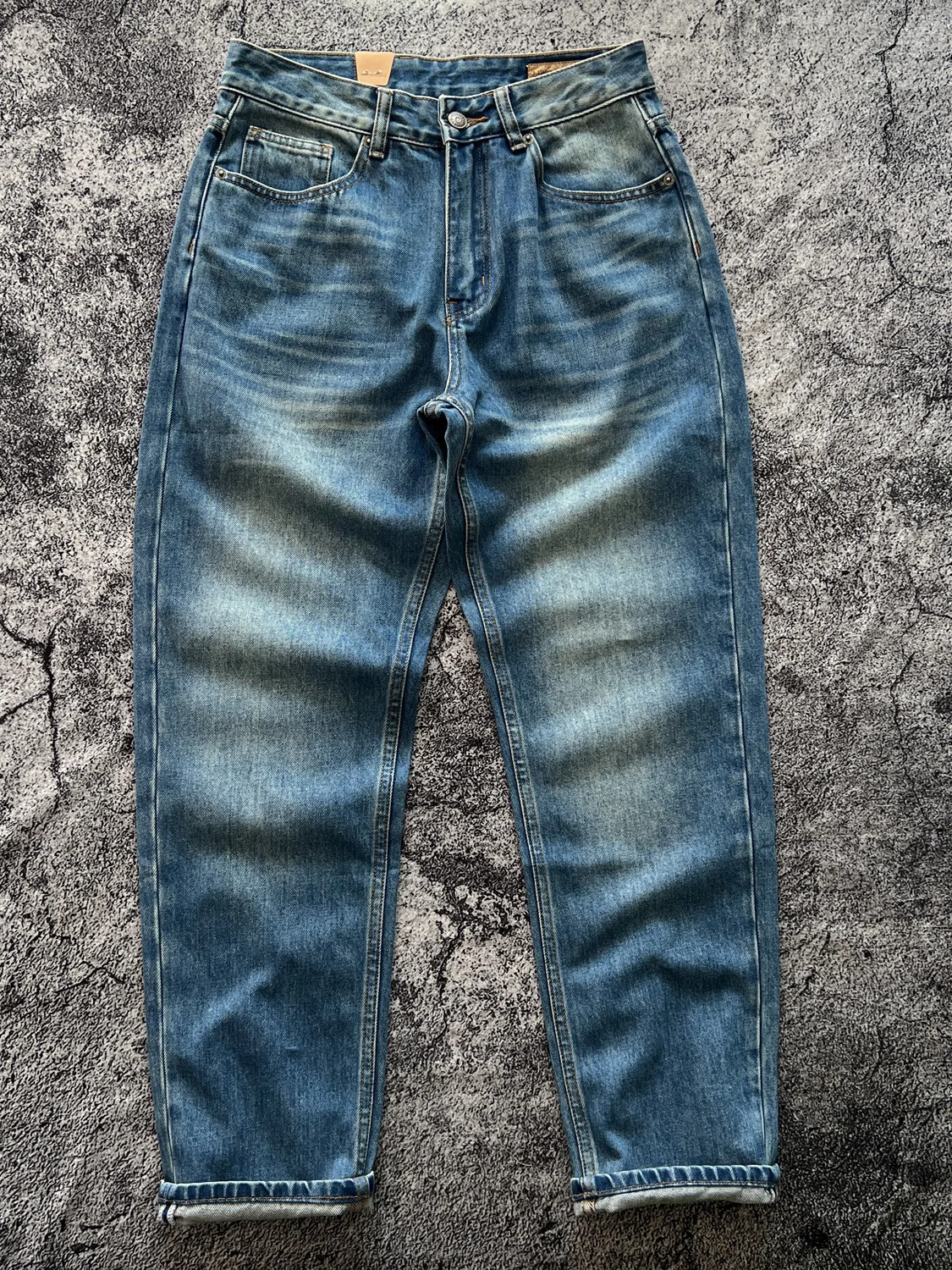 Blue Washed Comfortable Pure Cotton Men's Straight Leg Jeans Basic Style Five Bags Detail Quality Craftsmanship Casual Wear