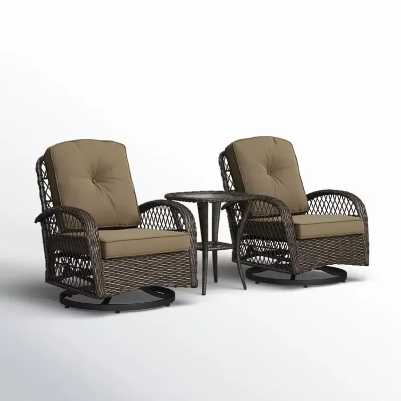 Dwoo Modern 3 Piece Outdoor Wicker Rocking Chair Set Rotating Patio Bistro Furniture for Courtyard Terrace Garden
