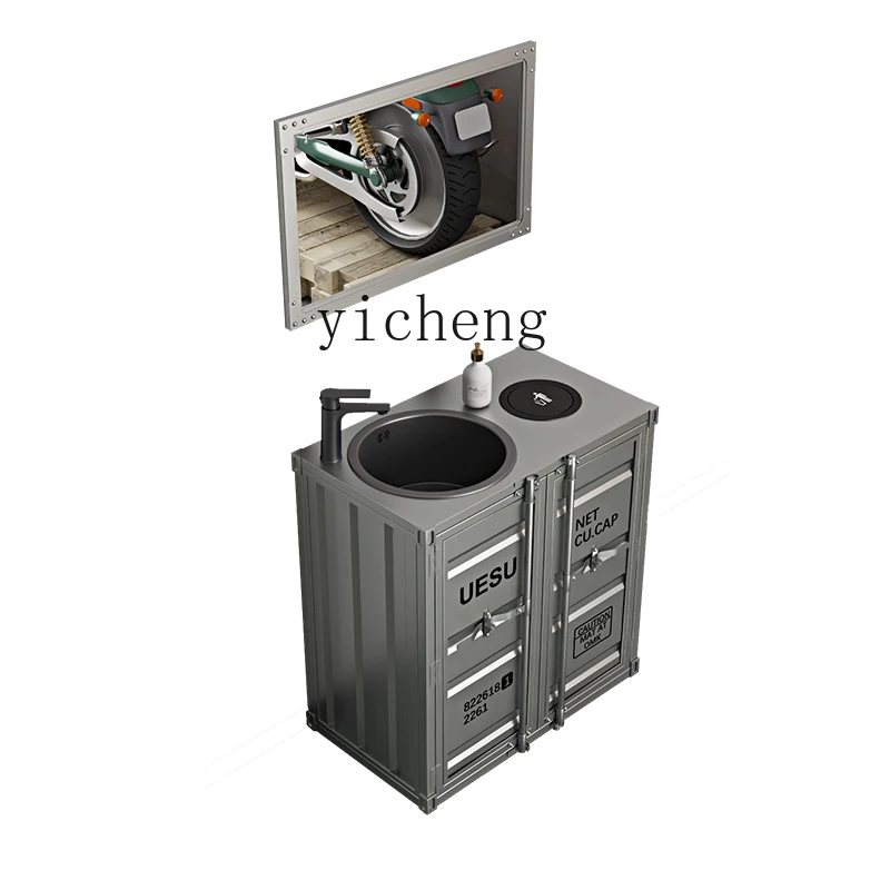 industrial wind creative wash basin container stainless steel oil drum integrated retro wash basin combination