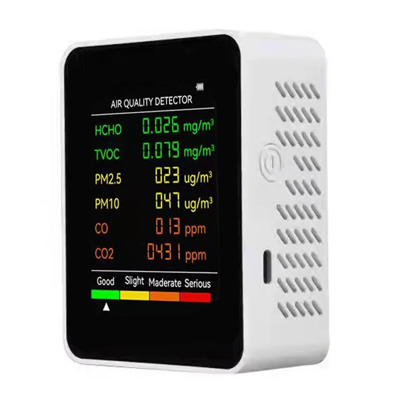 6 في 1 PM2.5 PM10 HCHO TVOC CO CO2 كاشف جودة الهواء CO CO2 الفورمالديهايد مراقب المنزل مكتب جهاز اختبار جودة الهواء #1