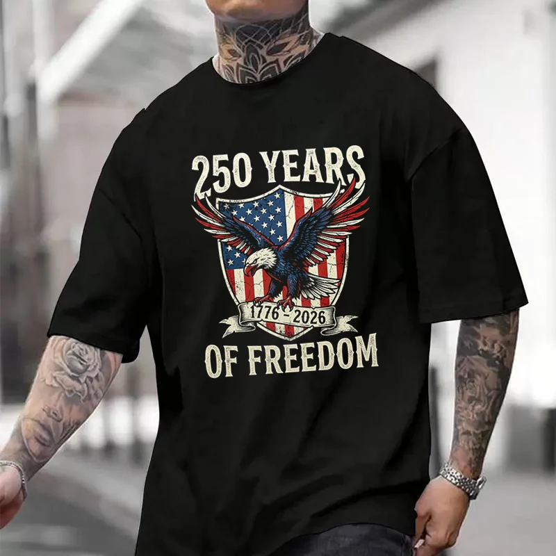 

Men's Women Summer 100% Cotton T-shirt America Anniversary 250th US Loose Short Sleeved Casual Basic TShirt Round Neck Tops Tee