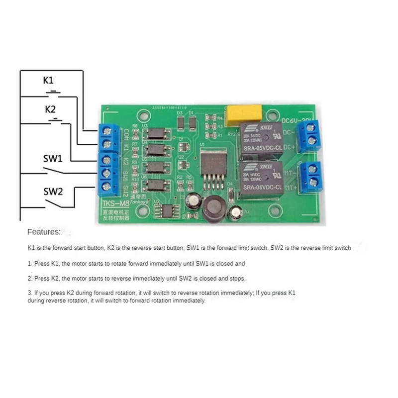 Quente ttkk 2x dc 6v 12v 24v dc controlador de avanço e reverso 20a com driver de relé limite placa de controle de elevação p0