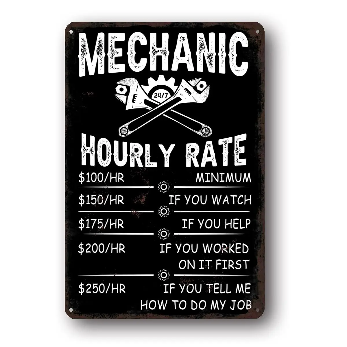 Mechanic Hourly Rate Reproduction Sign Mechanical Garage Maintenance Workshop Plaque Vintage Mancave Metal Sign