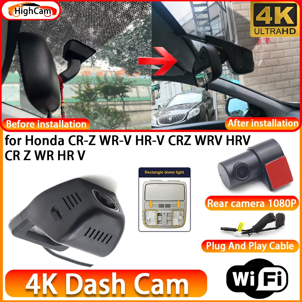 for Honda CR-Z WR-V HR-V CRZ WRV HRV CR Z WR HR V OEM 4K DVR Dash Cam Front Rear Camera WiFi Video Recorder Plug and Play