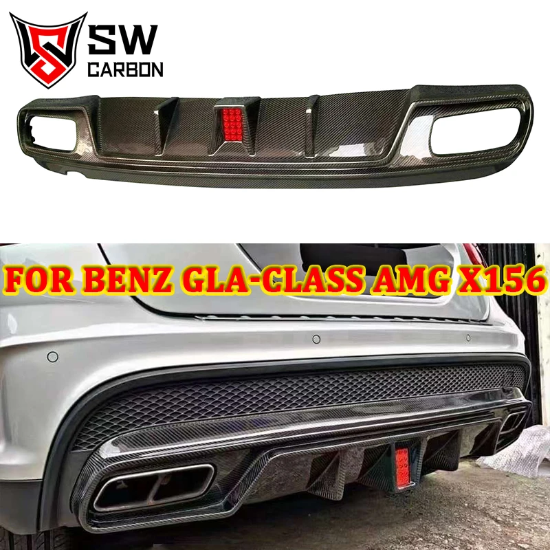 Carbon Fiber Rear Diffuser with Lights for Mercedes-Benz GLA-Class AMG X156 GLA45 Rear Bumper Lower Lip Spoiler Splitter Bodykit