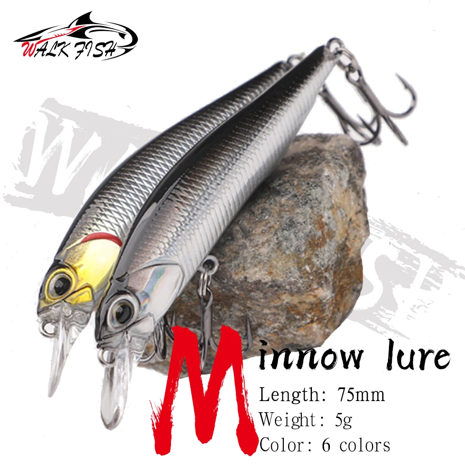 WALK FISH Sinking Minnow 7.5cm 5g Jerkbait Fishing Lure Professional Hard Bait Crank Wobbler Slow Diving Pesca Swimbait Pesca