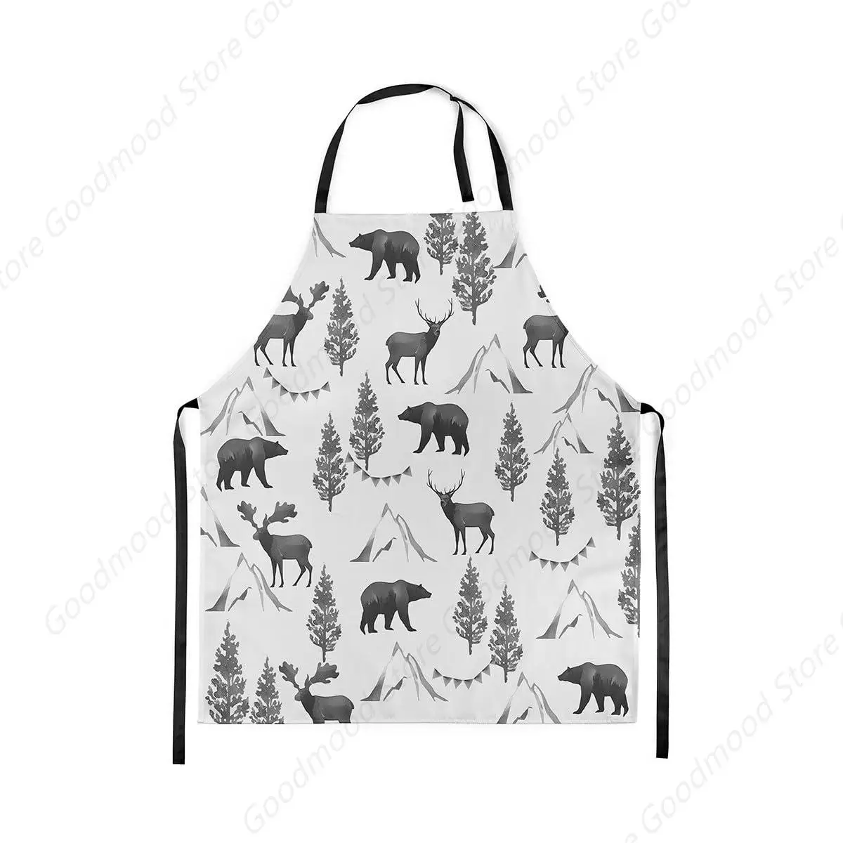 

Cabin Kitchen Apron Watercolor Bear Deer Cute Animals Waterproof Apron for Adults Cartoon Pine Trees Mountain Rustic Style Apron
