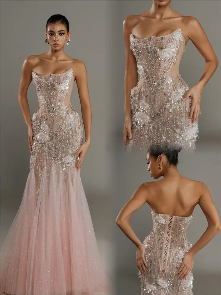 Heavy-duty strapless fishtail light luxury and niche style toasting dress