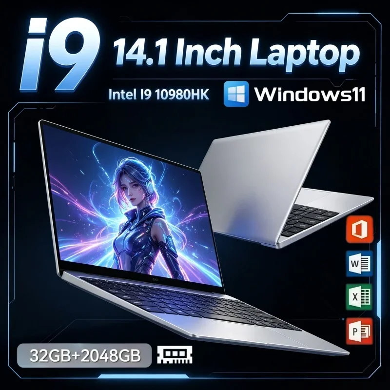 14.1 Inch Fast Response Laptop Intel I9 10980HK Windows 11 32GB RAM 2TB SSD Notebook for Daily Computing & Entertainment