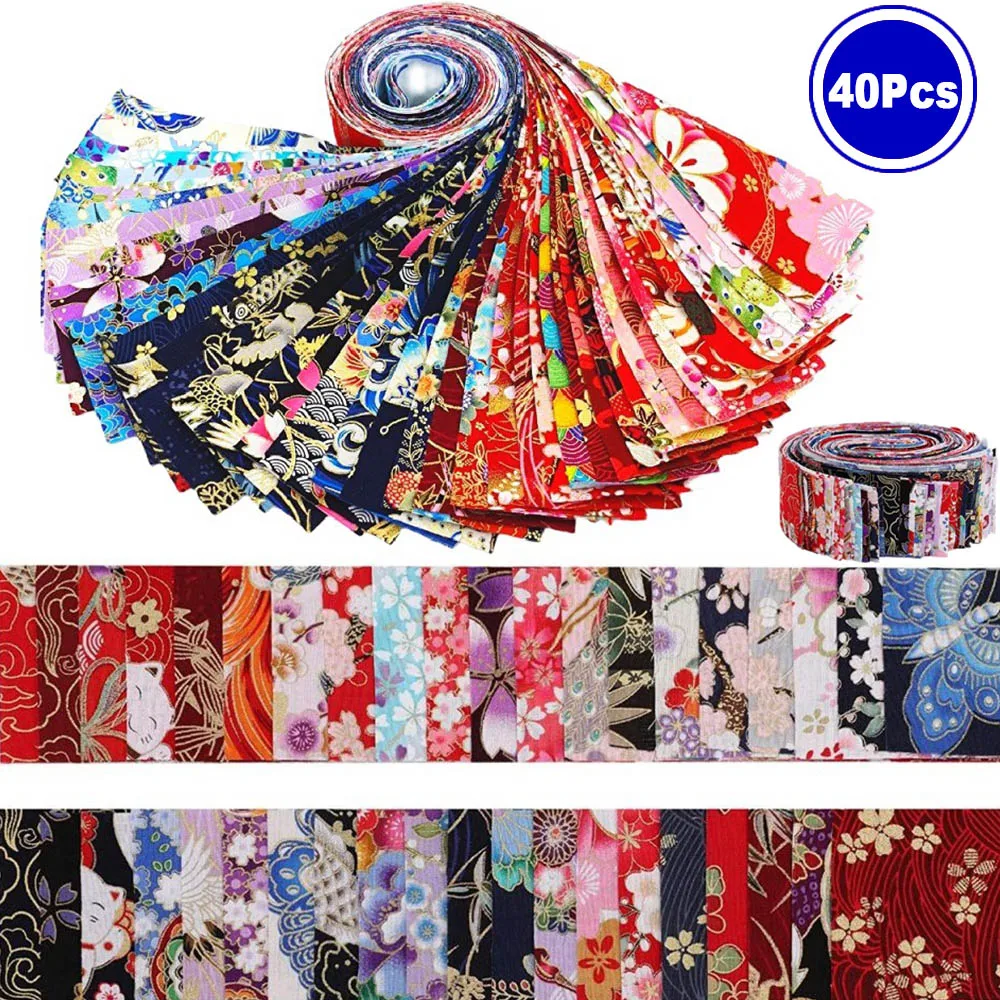 Japanese Strips Fabric 100% Cotton Gilding Printing Cheongsam Cloth for Dress Patchwork DIY Home Textile Material Craft 6.5*25cm