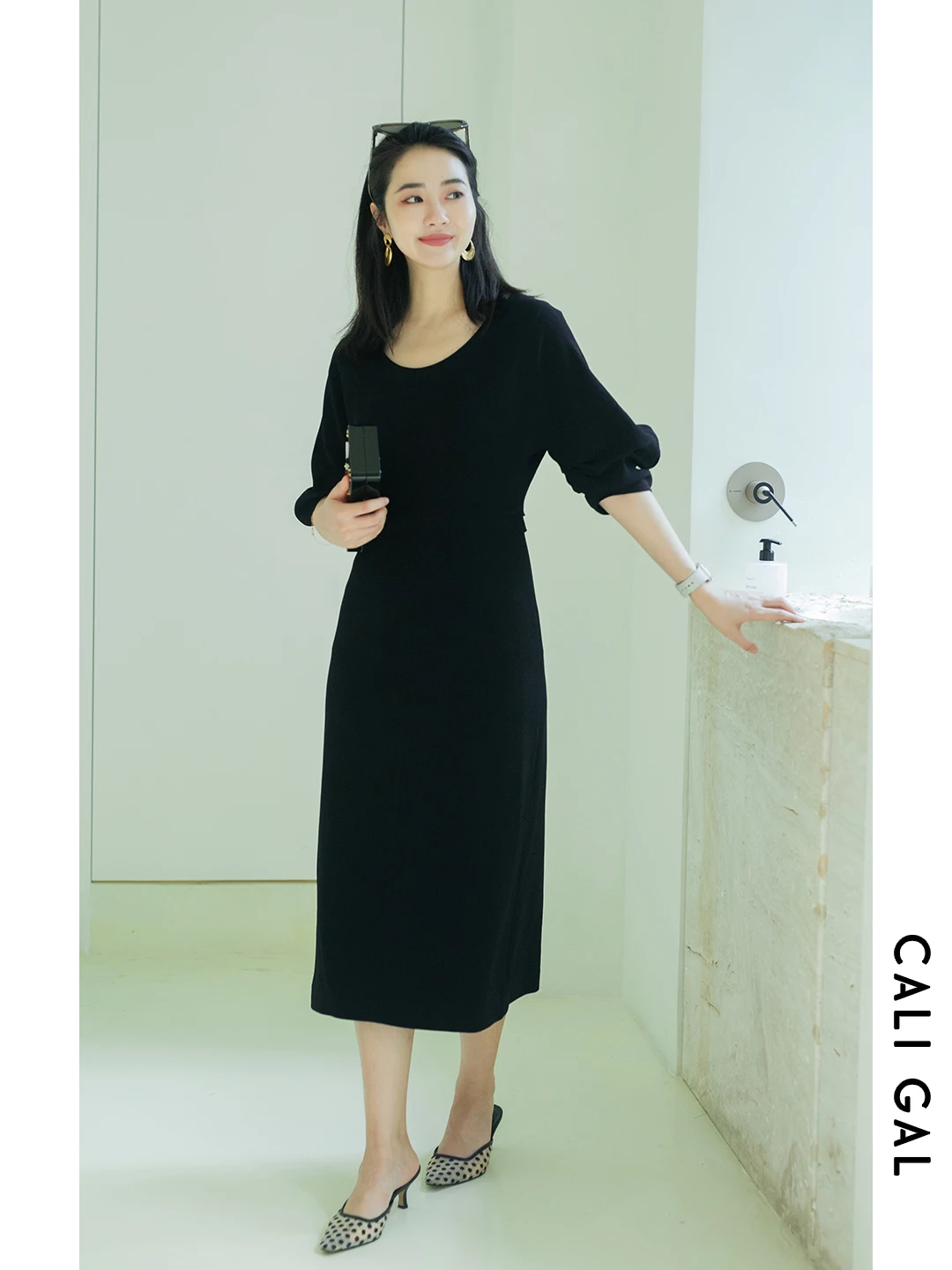 

Платье макси Cali Gal Nanmei с длинным рукавом, круглым вырезом, приталенное, с разрезом, для женщин, с завышенной талией, однотонное, весна-лето