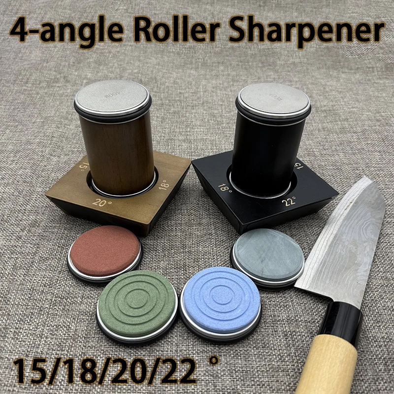 

4-angle 15-22° Brown/balack Wooden Rolling Knife Sharpener Holder Sharpening Stone for All Knives Magnetic Portable&Efficient