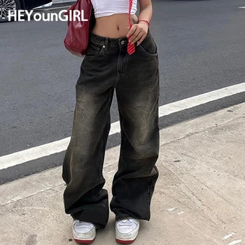 HEYounGIRL Y2K Street Baggy Jeans Amerikanische Retro Mode Lose Denim Hosen Grundlegende Grunge Niedrige Taille Jogginghose Koreanische Frauen 2024