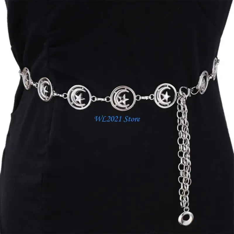 

G5GC Metallic Moon Star Waist Chain Female Chain Belt Girl Belly Chain Aesthetic Body Chain Belt for Dress Jeans Waist Decors