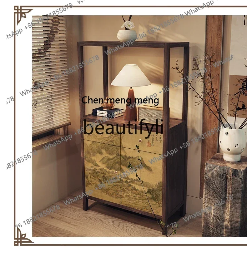 New arrive New Chinese Style Retro Solid Wood Living Room Bedroom Multifunctional Sideboard Storage Cabinet with Landscape Paint