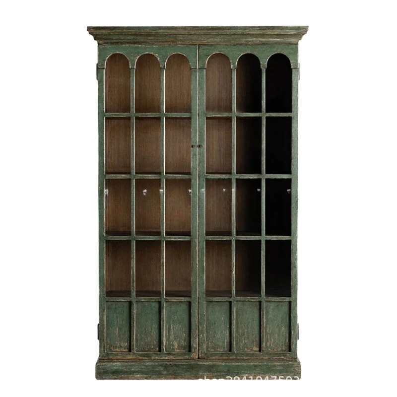 

American solid wood Nordic retro cabinet, double door dining side oak wine locker, French country furniture