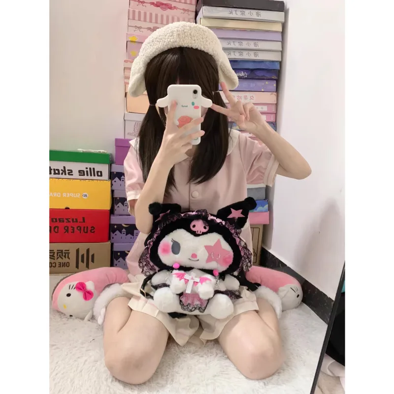 ﻿Sanrio Kuromi Women Plush Cute Y2k Sweet Cool Spicy Girl Backpacks Cartoon Design Trend Versatile Backpack New Trendy Niche Bag