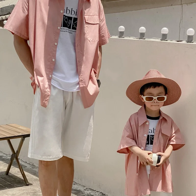 Roupa de manga folhada combinando para mãe e bebê, vestido de 1 peça, pai e filho, as mesmas camisas curtas para mãe e filha, roupa rosa, 2024