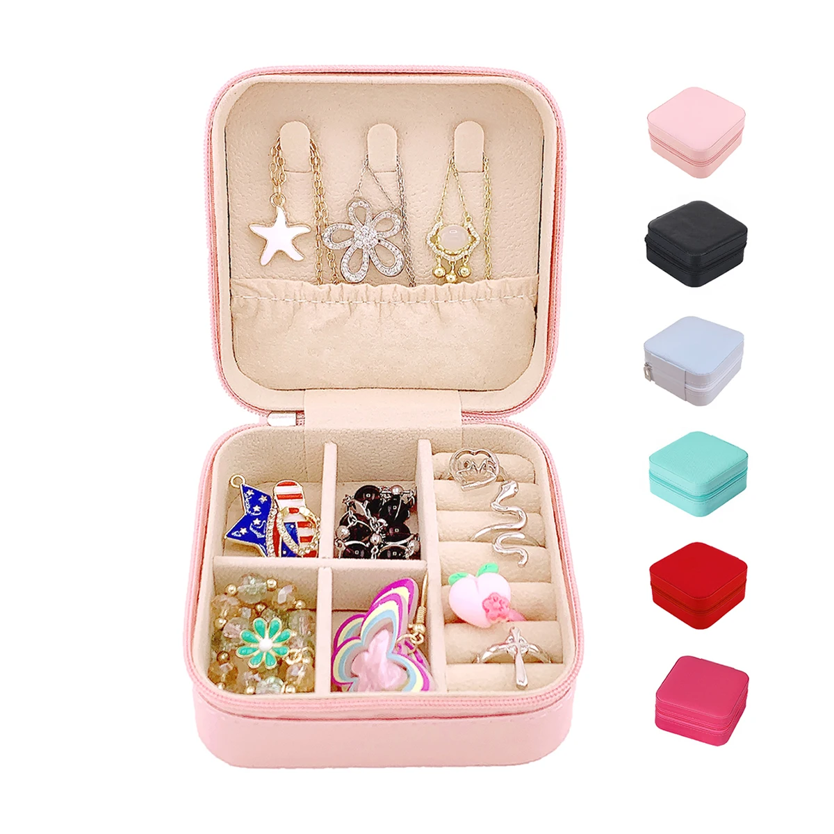 1Pcs Mini Casual Portable Travel Jewelry Storage Box Pu Leather Multifunctional Storage Box for Necklace Bracelet Earrings Ring