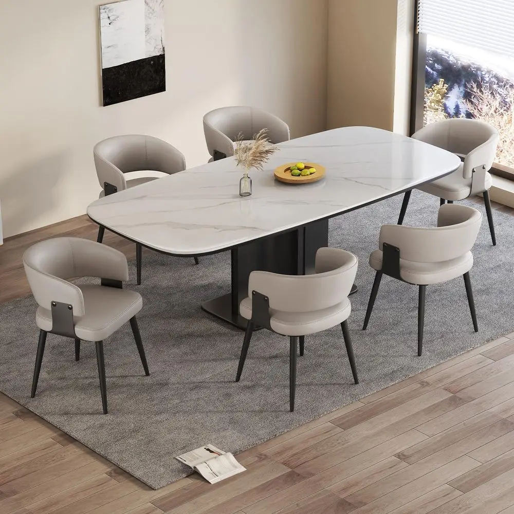 

Dining Chairs Set of 2, Upholstered Faux Leather Kitchen Side Chairs with Curved Open Back, Easy Assembly for Dining Room, Rest