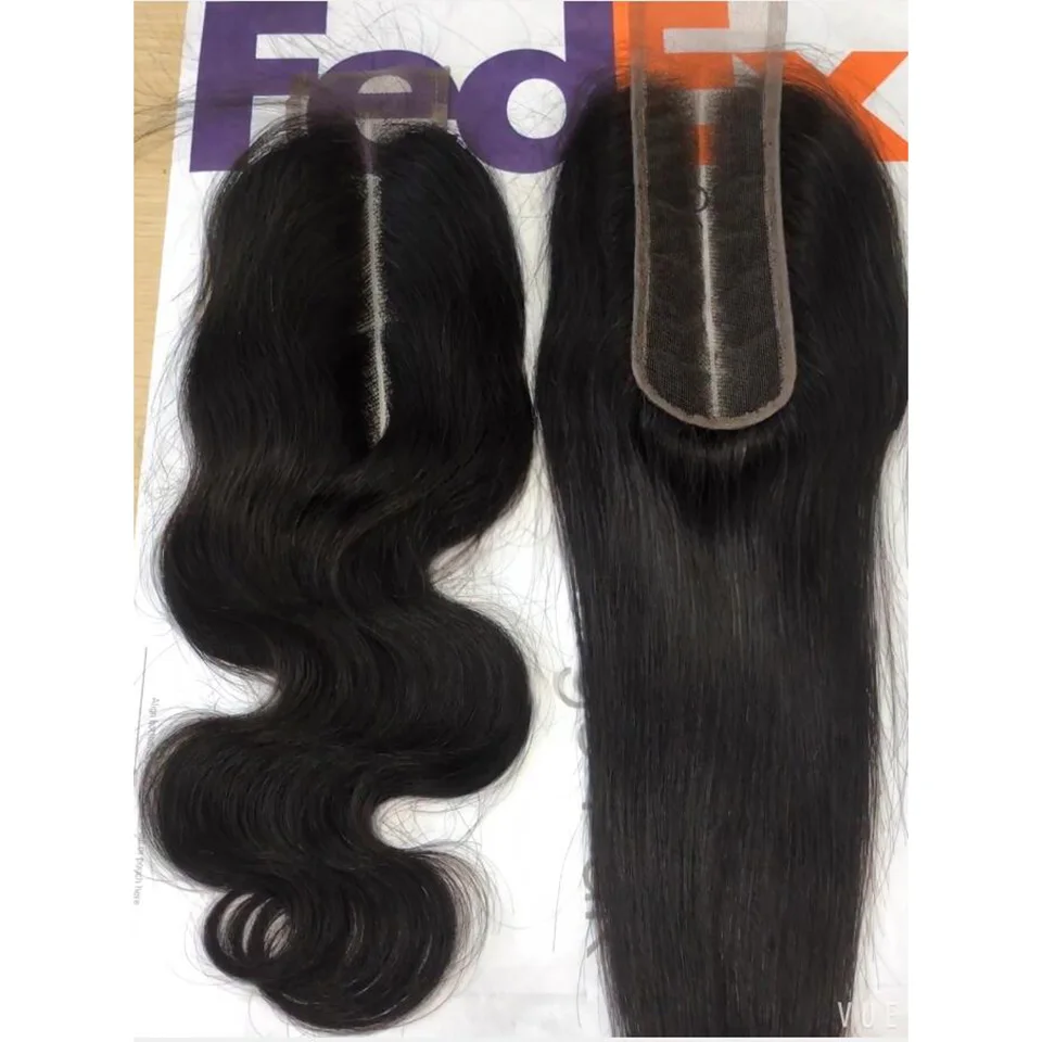 Brasil lurus 2x6 renda penutup Remy rambut manusia bagian dalam HD renda penutup gratis/bagian tengah warna alami