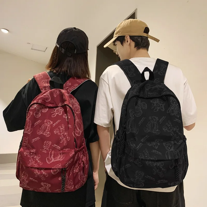 Men's Women's Teddy Bear Print Backpack Couple Style Rucksack With Braided Strap Detail For School Daily Use