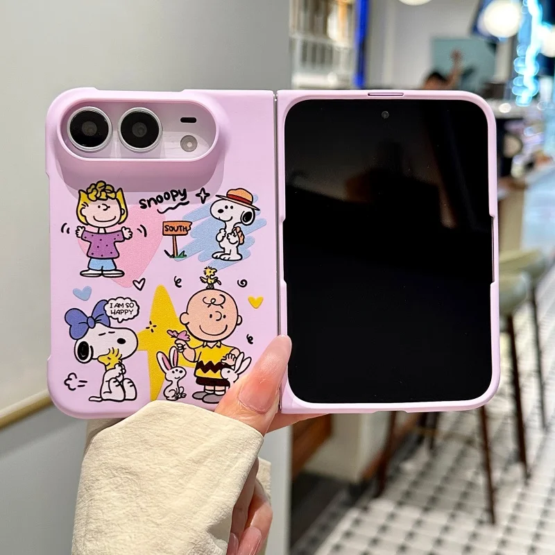 Cute Cartoon Snoopy Fold Phone Case For iPhone Duo 18 DUO 18Fold Charlie Brown Purple Origin 2 IN 1 Shockproof Cover Protect