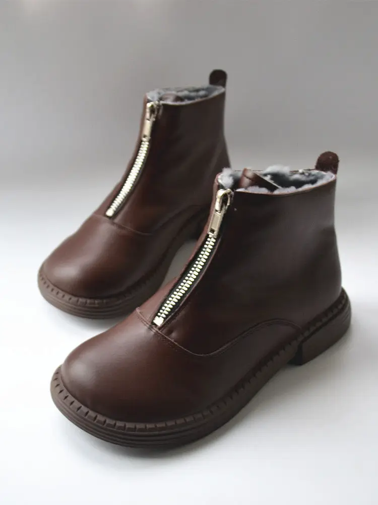 Outdoor Cold Protection Men Wool Snow Boots Front Zipper Ankle Boots Fleece Lined Warm Winter Round Toe Casual Chelsea Boots