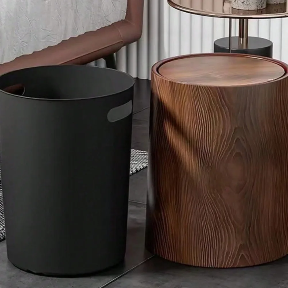 Vintage Wood Grain Trash Can Kitchen Garbage Living Room Recycle Bin Bedroom Large Capacity Wastebasket Office Separate Trash