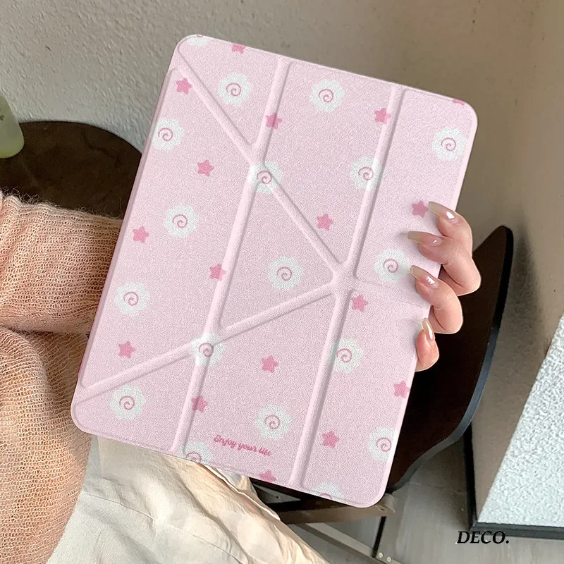 ins Pink Stars Cute Fish Plate Tablet Case For iPad Pro 11 M2 M3 M4 M5 A16 2025 Air4 5 6 7 12.9/13/9.7/10.2/10.5/9.7in 5th Cover