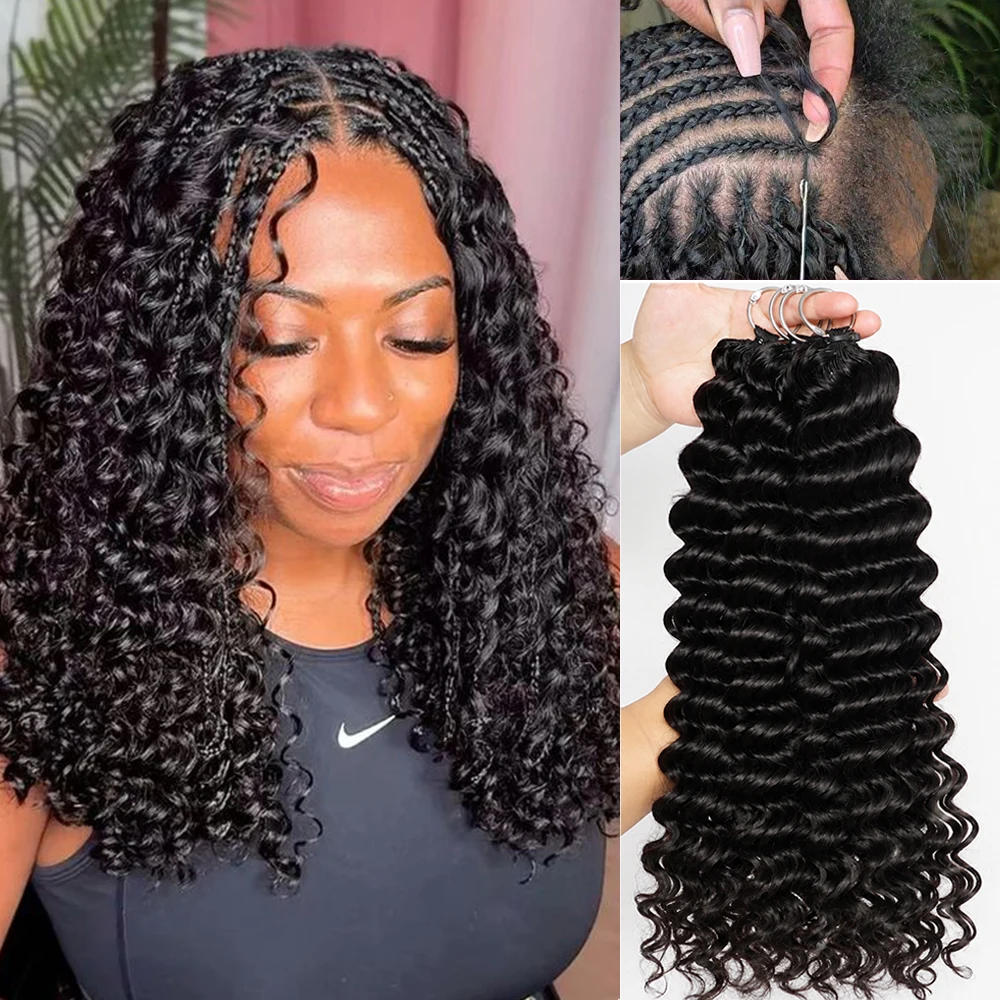 240g Boho Braids Human Crochet Hair Deep Wave Miracle Knots Crochet Human Hair Natual Black Pre-Separated Deep Curly Feathered Crochet 100% Human Hair For Braiding Burmese Curly Crochet Hair Extensions 60g/Pack
