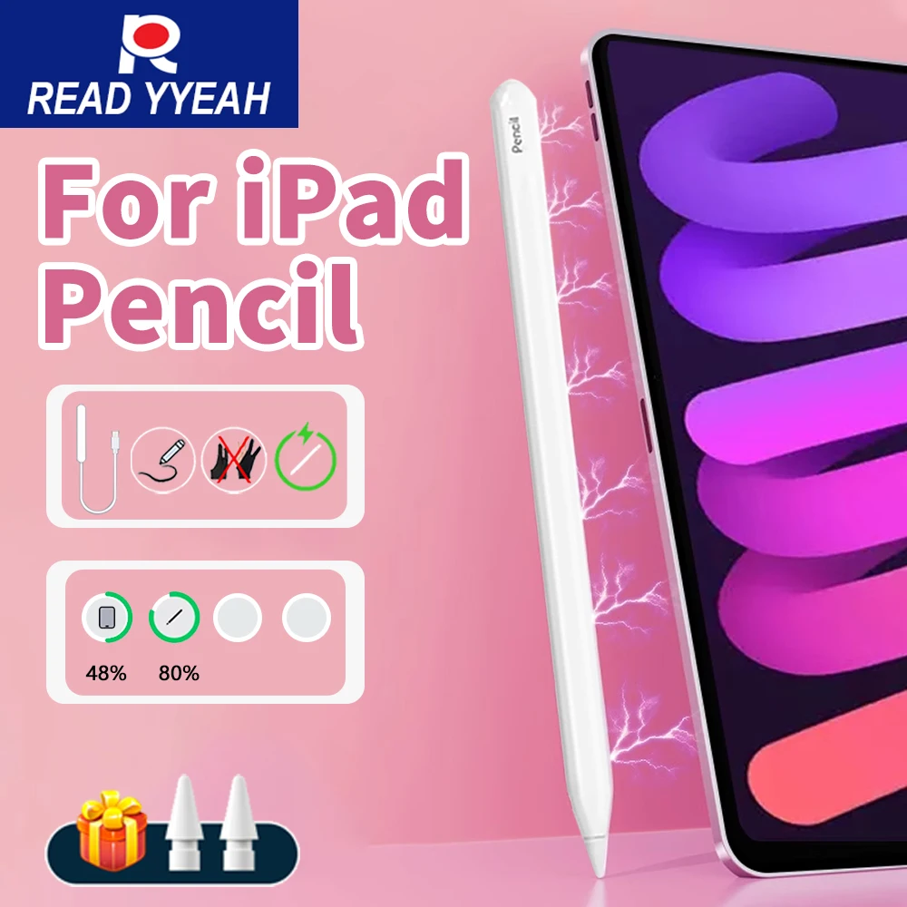 

NEW Tilt Palm Rejection Pen For Apple Pencil 2 Magnetic Wireless Charging For iPad A16 13 M2 M3 Pro 12.9 Air 4 5 Mini 6 7 Stylus
