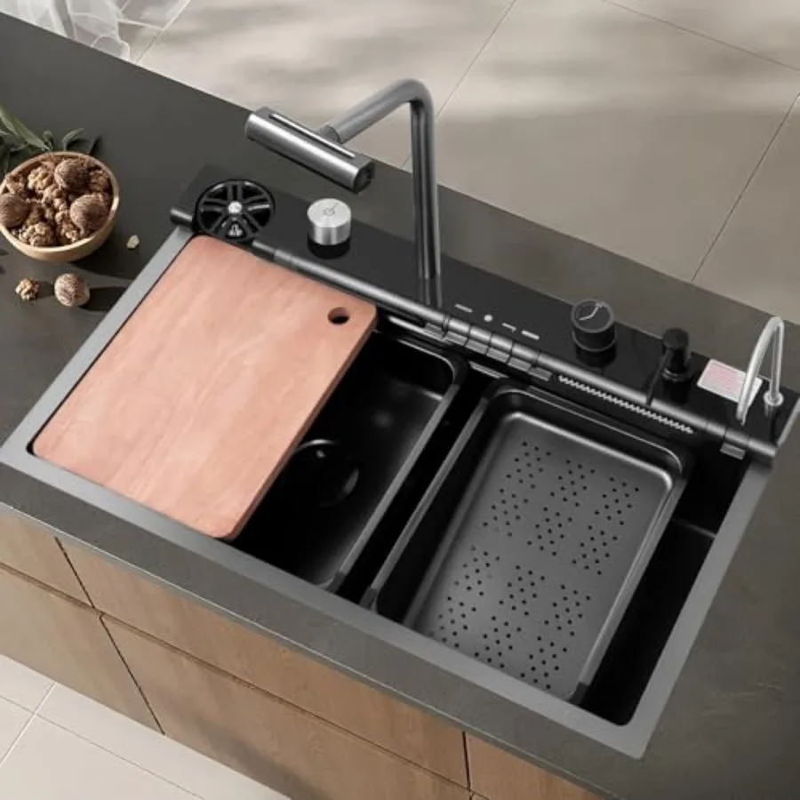 30in قطرة في حوض المطبخ Undermount وعاء واحد الفولاذ المقاوم للصدأ أحواض المطبخ الذكية الحديثة مع لوح التقطيع 4 في 1 سحب للخارج