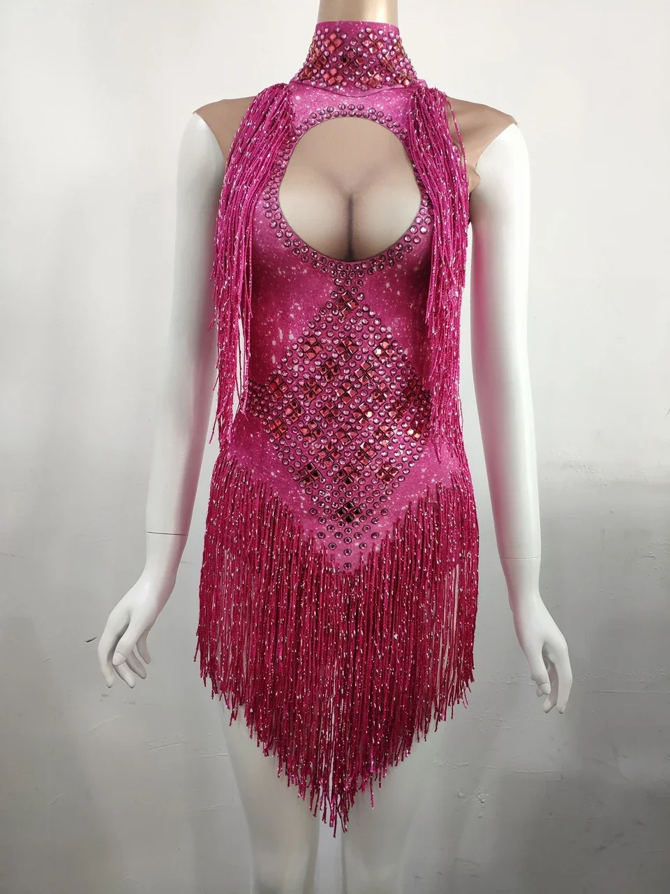 

6 Colors Sparkly Crystals Tassel Bodysuit Nightclub Dance DS Show Stage Wear Stretch Party Outfit Female Singer Dancer Costume